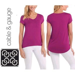 CABLE & GAUGE Pocket Tee Shirt V Neck Short Sleeve Boysenberry Small Women’s